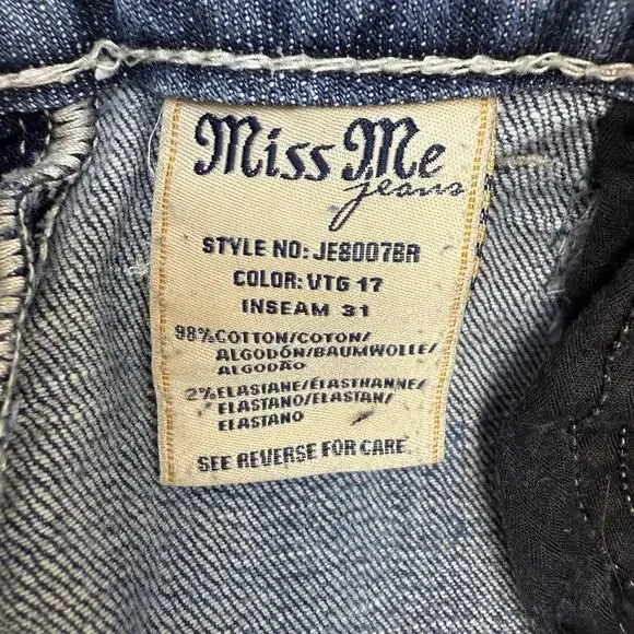 Miss Me Jeans Women's 27x31 (4) Blue Bootcut Rhinestone Pocket Flaps Studding - Picture 9 of 16